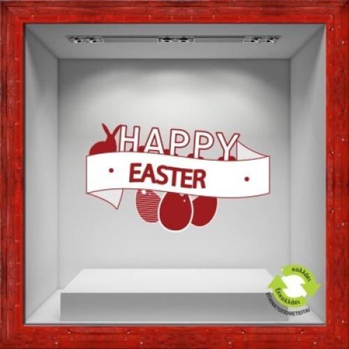 Happy Easter red rabbit, Πασχαλινά, Αυτοκόλλητα βιτρίνας, 66 x 39 εκ.