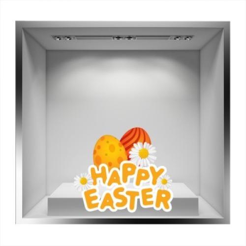Happy Easter, Eggs And Flowers, Πασχαλινά, Αυτοκόλλητα βιτρίνας, 75 x 64 εκ.