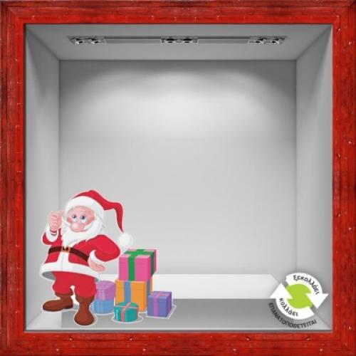 Άγιος Βασίλης με δώρα, Χριστουγεννιάτικα, Αυτοκόλλητα βιτρίνας, 75 x 65 εκ.