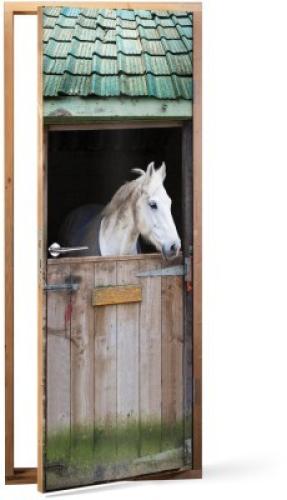 Άλογο σε ένα στάβλο, Ζώα, Αυτοκόλλητα πόρτας, 60 x 170 εκ.