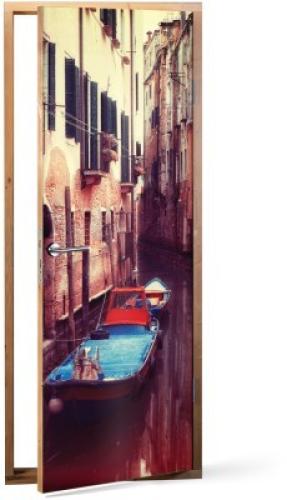 Γόνδολα σε κανάλι της Βενετίας, Vintage, Αυτοκόλλητα πόρτας, 60 x 170 εκ.