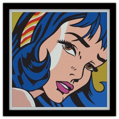 Pop art κορίτσι με μπλε μαλλιά, Κόμικς, Πίνακες σε καμβά, 40 x 40 εκ.