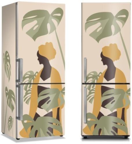 Αφρικανή κοπέλα στα τροπικά φύλλα, Line Art, Αυτοκόλλητα ψυγείου, 50 x 85 εκ.