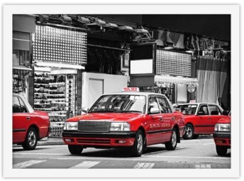 Κόκκινα ταξί στο Χονγκ Κονγκ, Πόλεις - Ταξίδια, Πίνακες σε καμβά, 30 x 20 εκ.