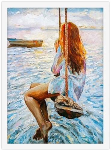 Κοπέλα σε κούνια πάνω από την θάλασσα, Ζωγραφική, Πίνακες σε καμβά, 20 x 30 εκ.