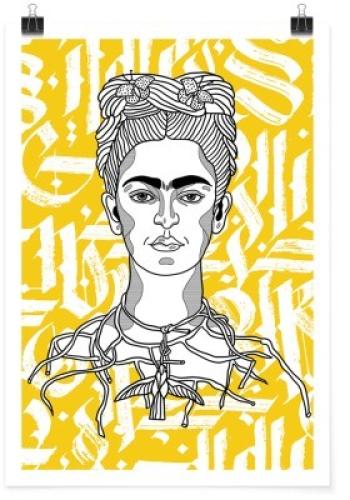 Abstract gothic calligraphy of Frida Kahlo, Frida Kahlo - Diego Rivera, Διάσημοι ζωγράφοι, 20 x 30 εκ.