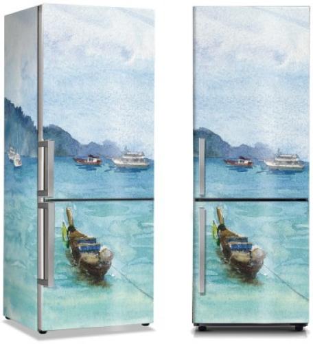 Η μοναχική Βάρκα, Ζωγραφική, Αυτοκόλλητα ψυγείου, 50 x 85 εκ.