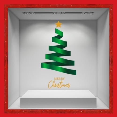 Merry Christmas - Tree-κορδέλα, Χριστουγεννιάτικα, Αυτοκόλλητα βιτρίνας, 50 x 96 εκ.