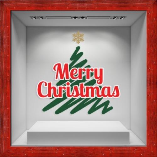 Merry Christmas Tree Red-Green, Χριστουγεννιάτικα, Αυτοκόλλητα βιτρίνας, 80 x 80 εκ.