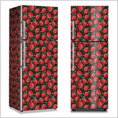 Φράουλες σε μαύρο φόντο, Φαγητό, Αυτοκόλλητα ψυγείου, 50 x 85 εκ.