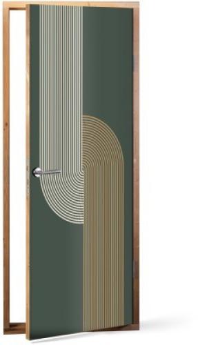 Γραμμές σε πράσινο φόντο, Line Art, Αυτοκόλλητα πόρτας, 60 x 170 εκ.