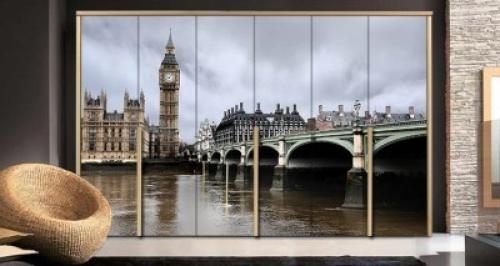 Η γέφυρα Westminster με το Big Ben, Πόλεις - Ταξίδια, Αυτοκόλλητα ντουλάπας, 130 x 78 εκ.