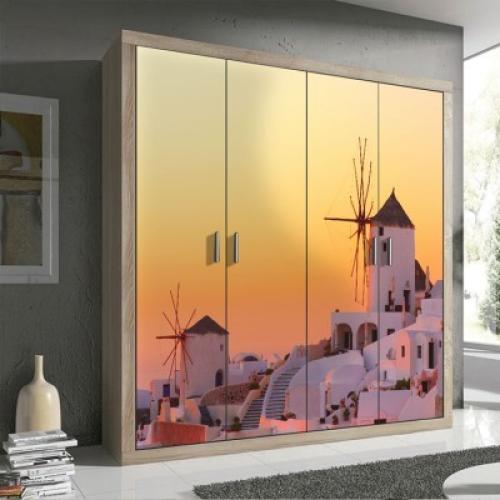 Ηλιοβασίλεμα στη Σαντορίνη, Ελλάδα, Αυτοκόλλητα ντουλάπας, 100 x 100 εκ.