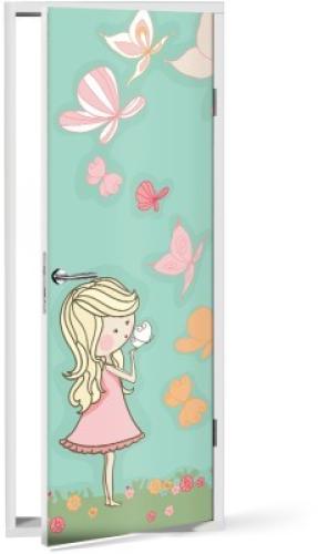 Κορίτσι παίζει με πεταλούδες, Παιδικά, Αυτοκόλλητα πόρτας, 60 x 170 εκ.