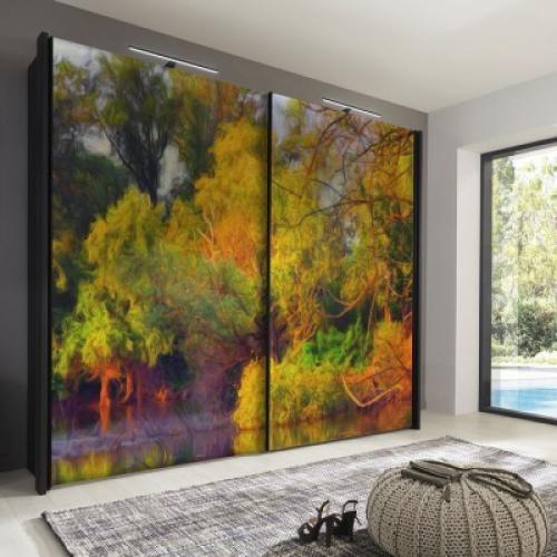 Πολύχρωμο δάσος το φθινόπωρο, Ζωγραφική, Αυτοκόλλητα ντουλάπας, 120 x 79 εκ.