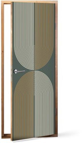 Πράσινοι τόνοι και καμπυλωτές γραμμές, Line Art, Αυτοκόλλητα πόρτας, 60 x 170 εκ.