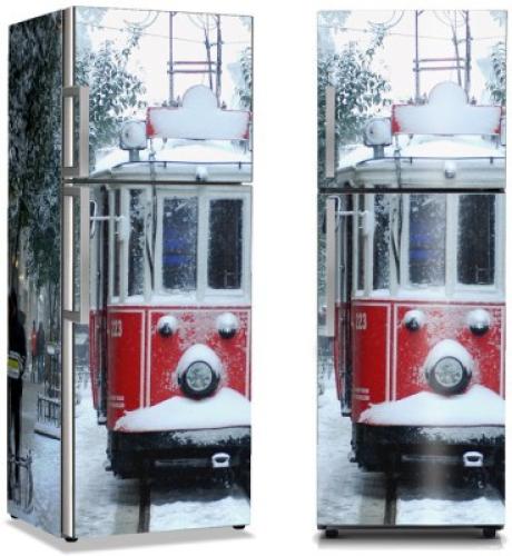 Τραμ στη χιονισμένη Κωνσταντινούπολη, Πόλεις - Ταξίδια, Αυτοκόλλητα ψυγείου, 50 x 85 εκ.