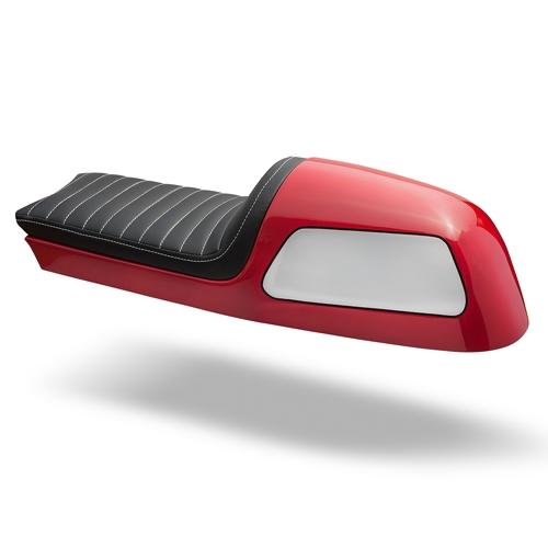 C-Racer Universal V Classic Café Racer seat ABS Plastic Material, 20 mm Seat Foam Thickness (C Racer - CRR-0045-124 Non-Slip Black Chevron Stitching Type Red Thread Color)