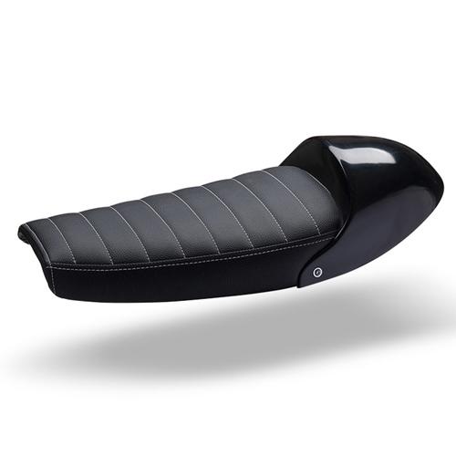 C- Racer Yamaha SR400/500 Café Racer - Scrambler seat ABS Plastic Material, 40 mm Seat Foam Thickness (C Racer - CRR-0059-004 Black Chevron Stitching Type Red Thread Color)