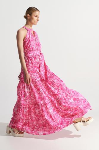 Φόρεμα εμπριμέ με βολάν Pink