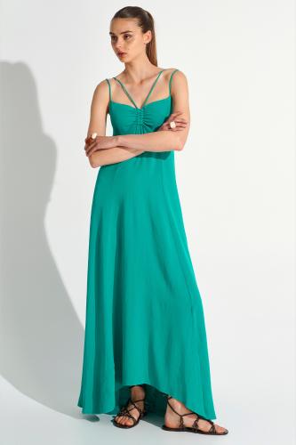 Φόρεμα μακρύ με τιράντες Tropical Green