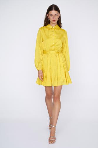 Φόρεμα μίνι με κουμπιά κόσμημα Yellow