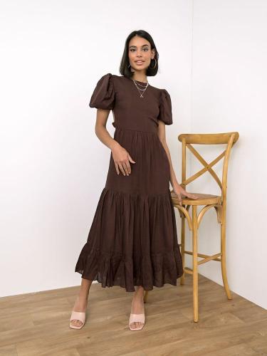 Glαmorous Λινό Φόρεμα Maxi Με Ανοιχτή Πλάτη Καφέ - River Side