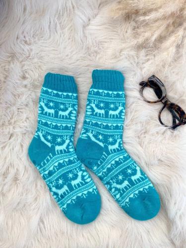Κάλτσες Με Γουνάκι & Χριστουγεννιάτικο Μοτίβο Γαλάζιες - Alter Ego