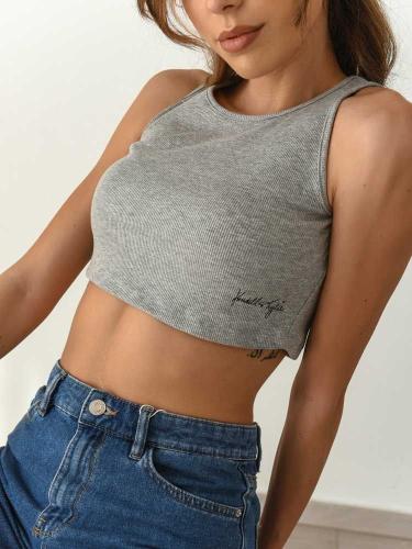 Kendall + Kylie Crop Top Ριπ Γκρι - Casual Moment