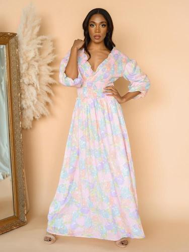 NA-KD Φόρεμα Maxi Κρουαζέ Με Σφηκοφωλιά Floral - Secreto