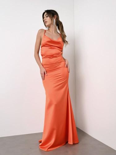 Silence Φόρεμα Maxi Εξώπλατο Πορτοκαλί - Chic And Glam