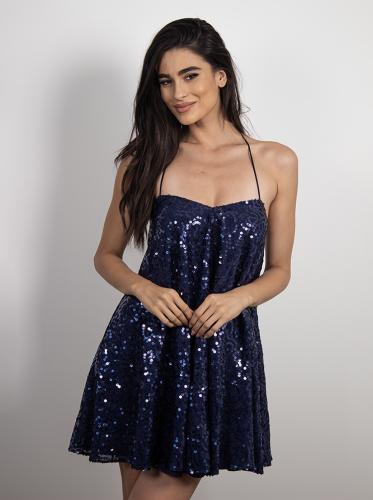 Φόρεμα Mini Με Πούλιες Μπλε - Droman
