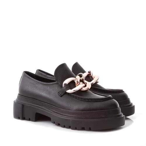 ARIS TSOUBOS DESIGNER LOAFER WITH GOLD CHAIN - 21201 BLACK LEATHER