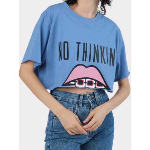 NO THINKIN THE CROPPED AUTHENTIC TOP LIGHT BLUE - 19039-03
