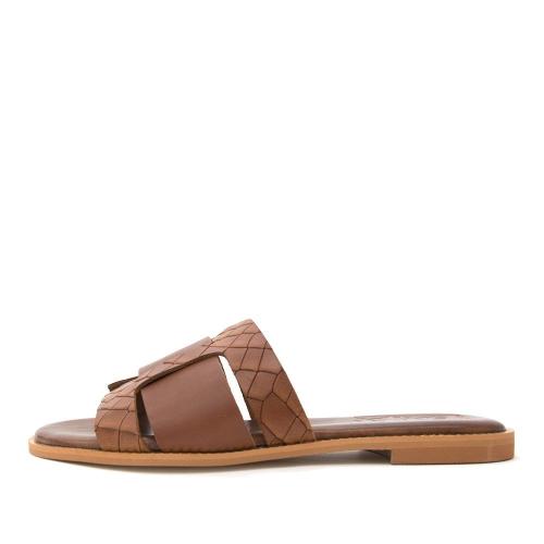 LEATHER CROCO FLAT SANDALS WOMEN BACALI COLLECTION