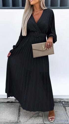Φόρεμα maxi με αποσπώμενη ζώνη πλισέ - Black (Μαύρο)