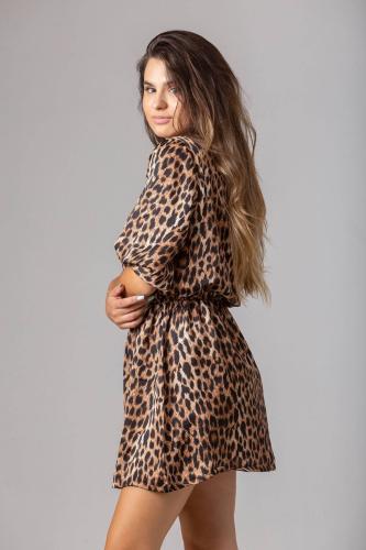 Φόρεμα σατέν leopard ΜΑΥΡΟ 19-107-046