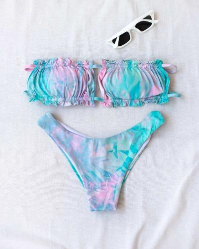 Σετ tie dye bikini με frilled λεπτομέρεια - Βεραμάν