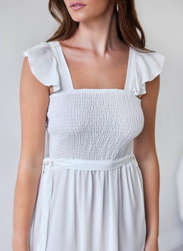 Φόρεμα μάξι με βολάν - Λευκό