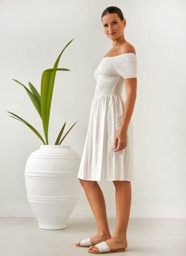 Φόρεμα με frilled μπούστο - Λευκό