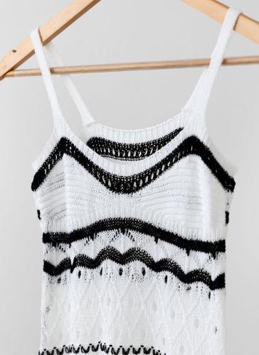 Φόρεμα μίντι crochet με διχρωμία - Λευκό/Μαύρο