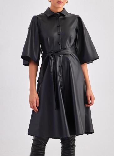 Φόρεμα μίντι δερματίνη BISOU - Μαύρο