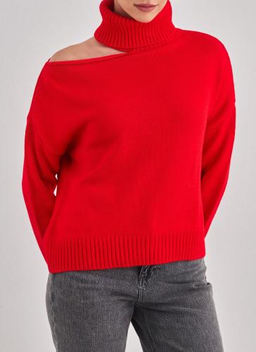 Πλεκτή μπλούζα ζιβάγκο με άνοιγμα - Κόκκινο