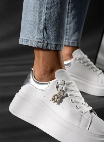Sneakers με ψηλή σόλα - Λευκό/Ασημί