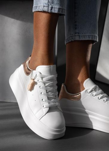 Sneakers με ψηλή σόλα - Λευκό/Χαλκό