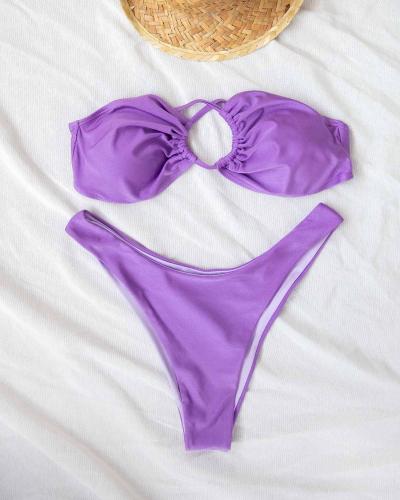 Basic σετ bikini με φαρδύ τριγωνάκι - Λιλά