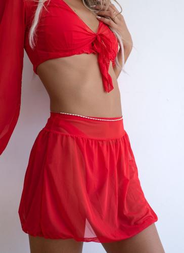 Beachwear σετ φούστα με τοπ διαφάνεια - Κόκκινο