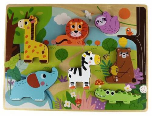 Ξύλινο Puzzle Σφηνώματα 8τμχ Tooky Toys Chunky Ζώα Ζούγκλας TH633