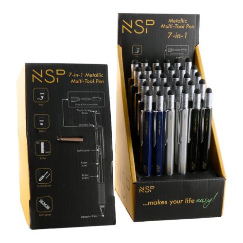 NSP NS30 Σετ μεταλλικά στυλό 30τεμ. 7 σε 1 (8331190) σε μαύρο/μπλε/ασημί