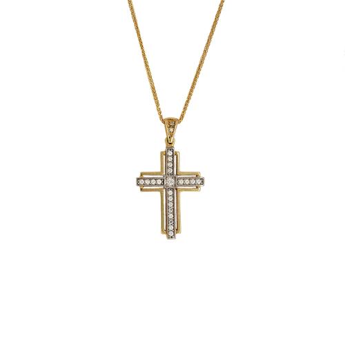 Χρυσός σταυρός Κ14 με ζιργκόν ΧΣ00012 - Χωρίς Αλυσίδα